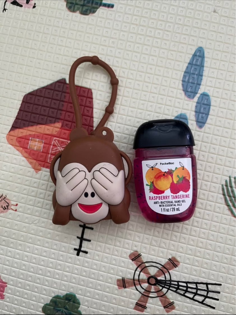 Brown Monkey Hand-Sanitizer Holder with Raspberry Tangerine PocketBac